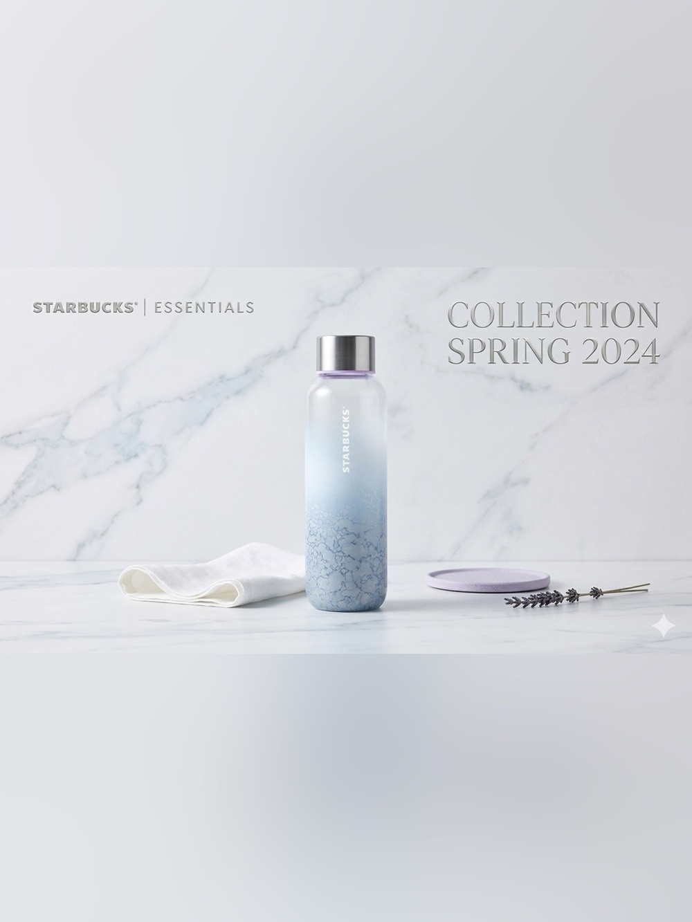 Starbucks 2021 White Snow Ombre Marbled Glass Water Bottle Cup Tumbler